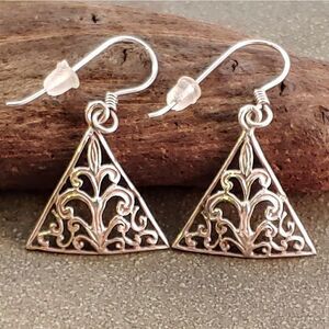 Sterling Floral Openwork Triangle Drop Earrings